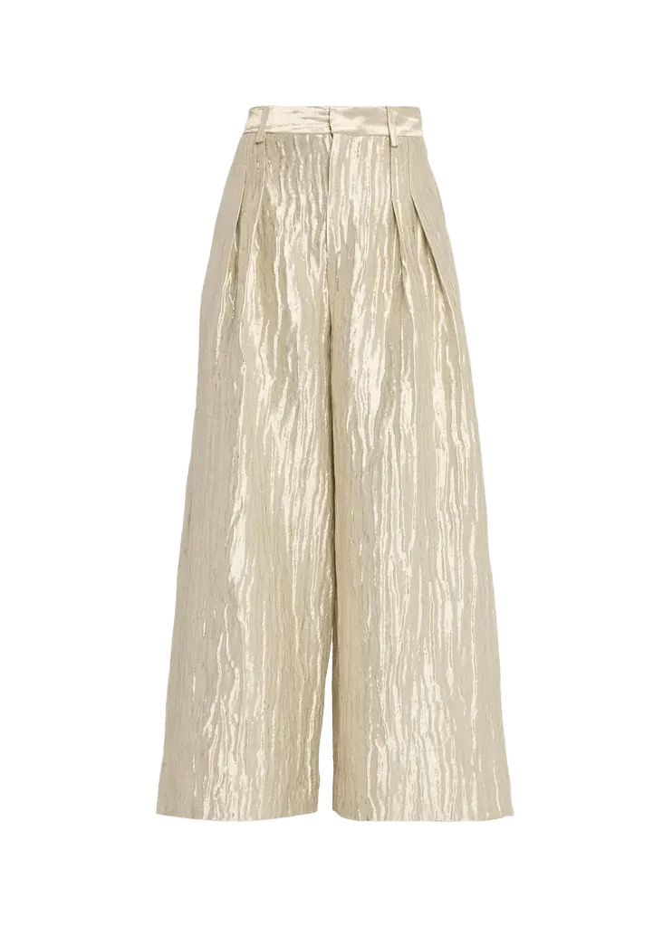 Rosie Assoulin Wide-Leg Metallic Double-Pleat Pants