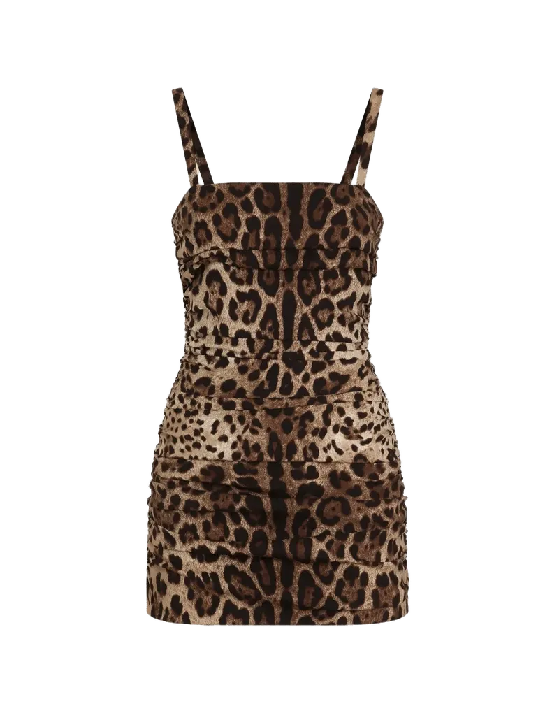 Leo-print Charmeuse Dress