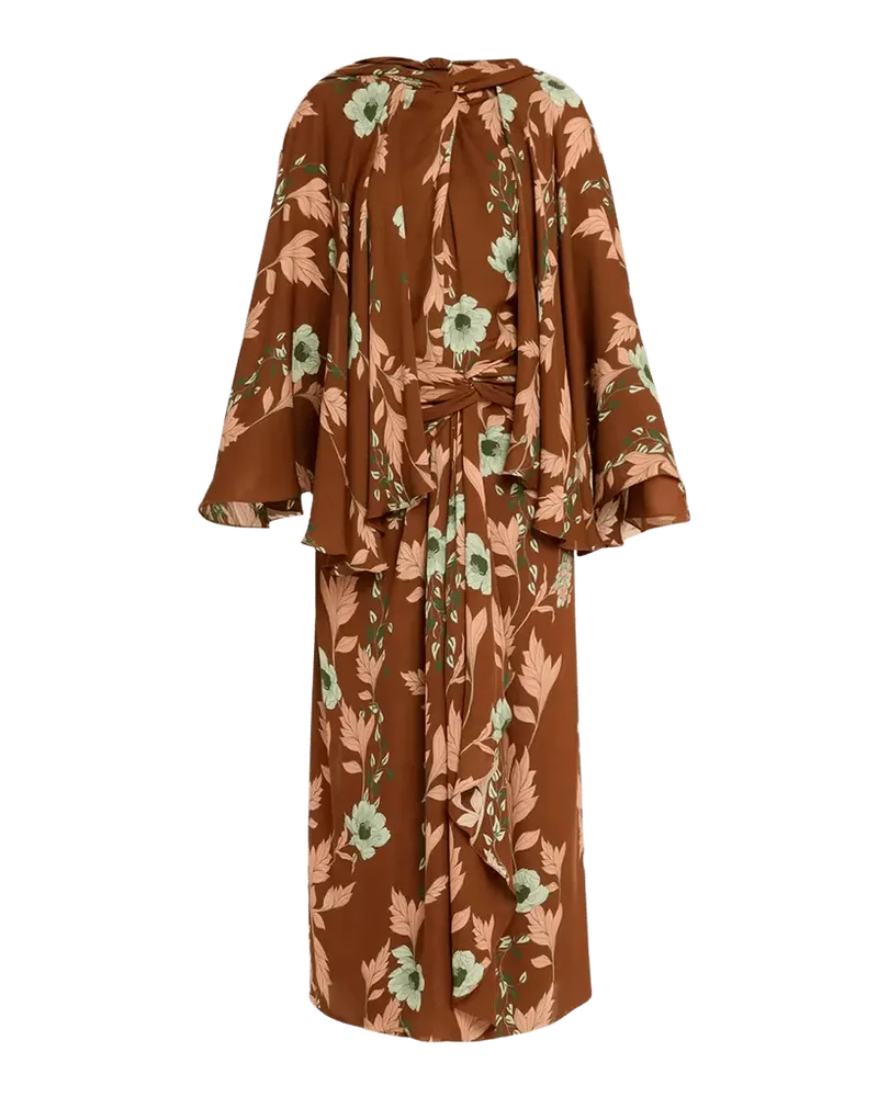 Caramel Cape Town Silk Twisted Cape Midi Dress