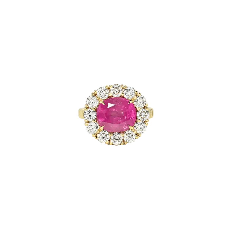 5.28ct Oval Pink Sapphire Diamond Heirloom Bezel Ring