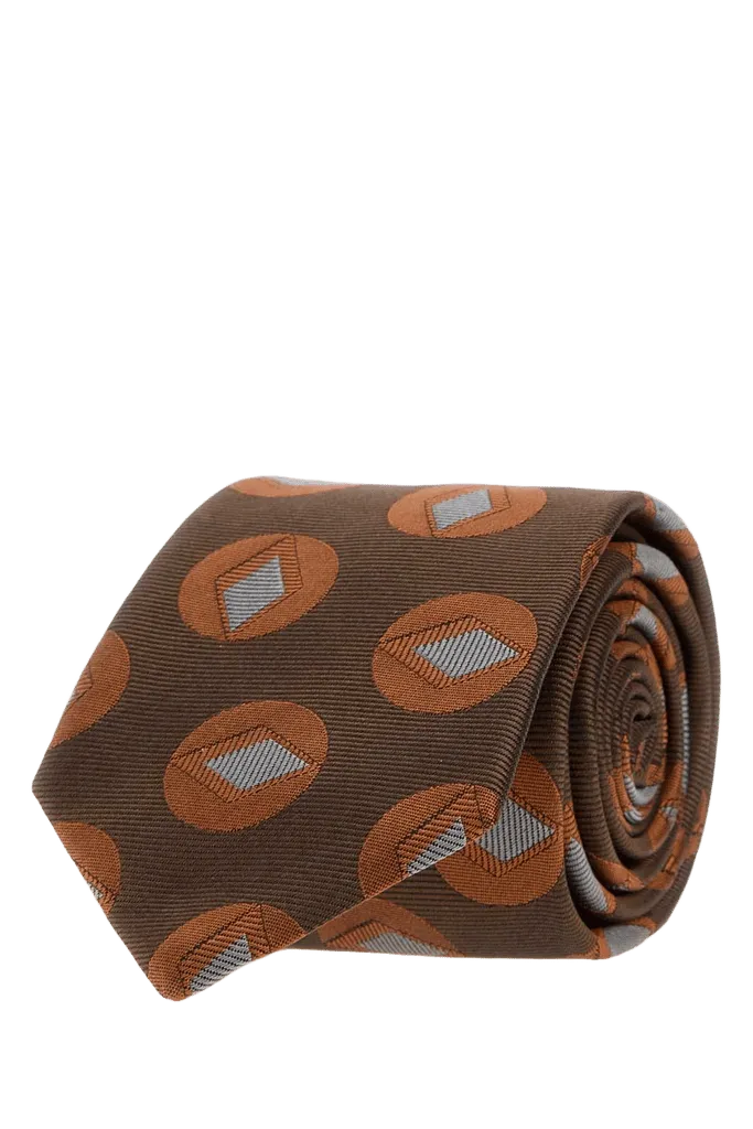 Giorgio Armani Geometric-Jacquard Silk Necktie — Brown