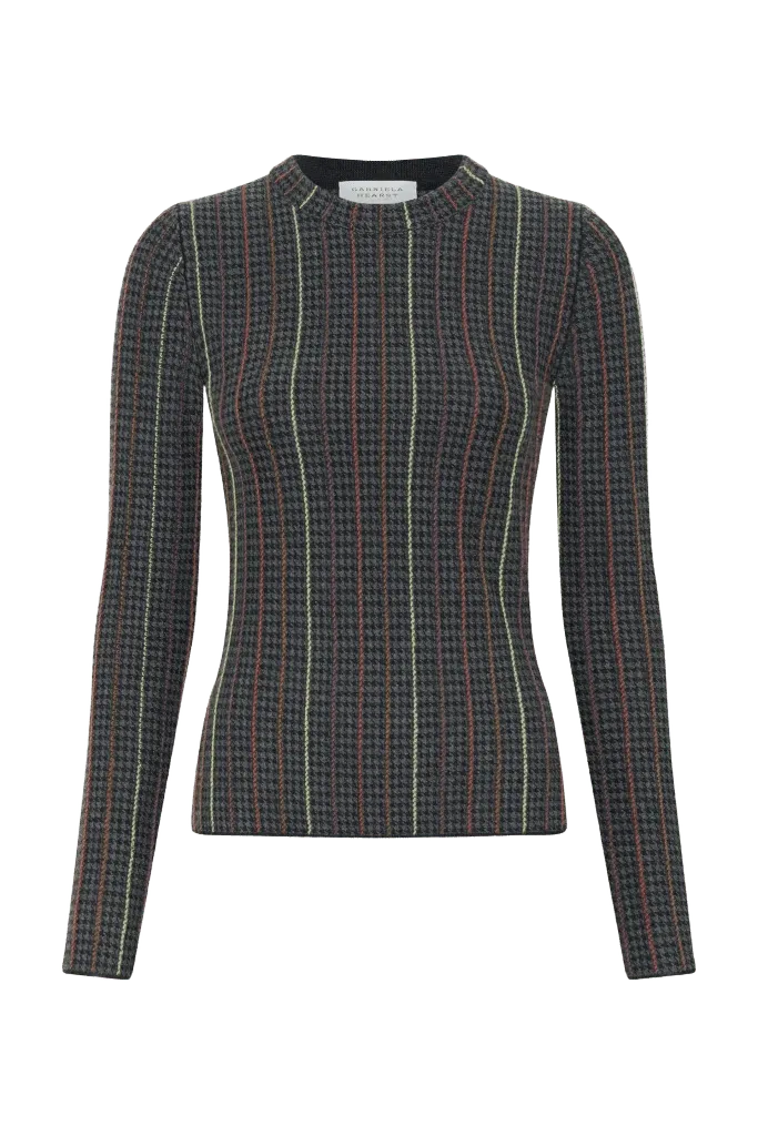 Pons Knit Sweater in Charcoal Multi Cashmere Silk Houndstooth