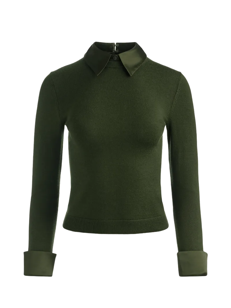 PORLA COLLARED SWEATER - DARK FERN