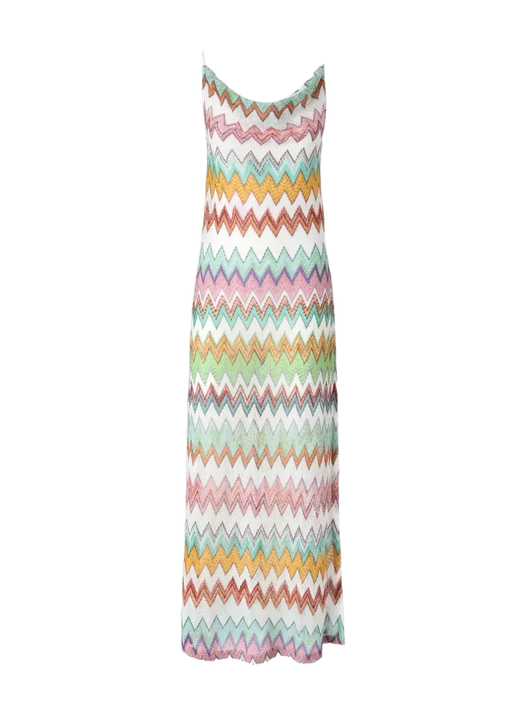 Long Cover-up In Lamé Viscose With Macro Zigzag Pattern And Slits