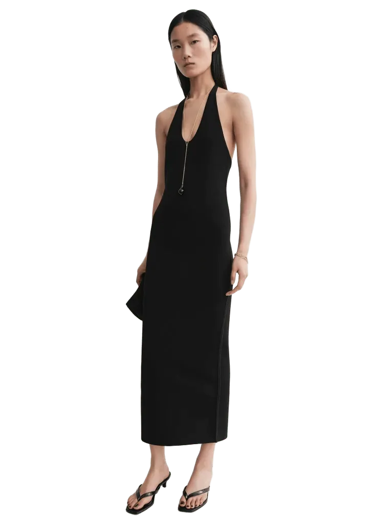 Compact knit halter dress black
