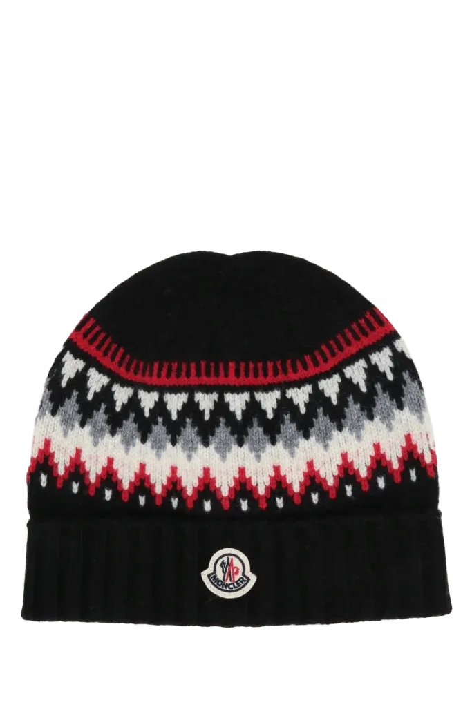 Moncler Jr HAT Fair Isle Knit Winter Hat — Black