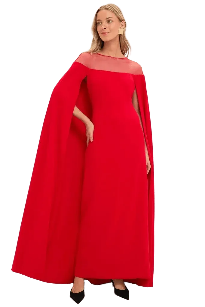 Red Estelle Cape Maxi Dress