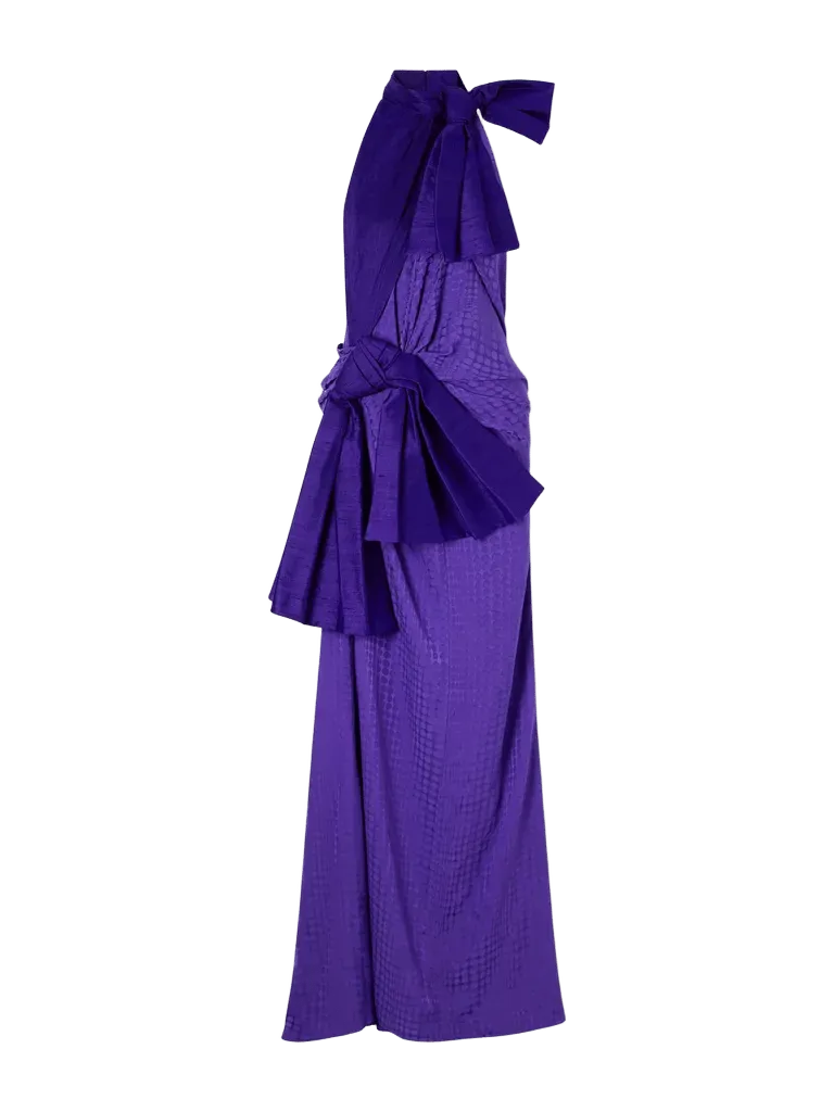 Wiggle Dot bow-detailed gathered jacquard gown