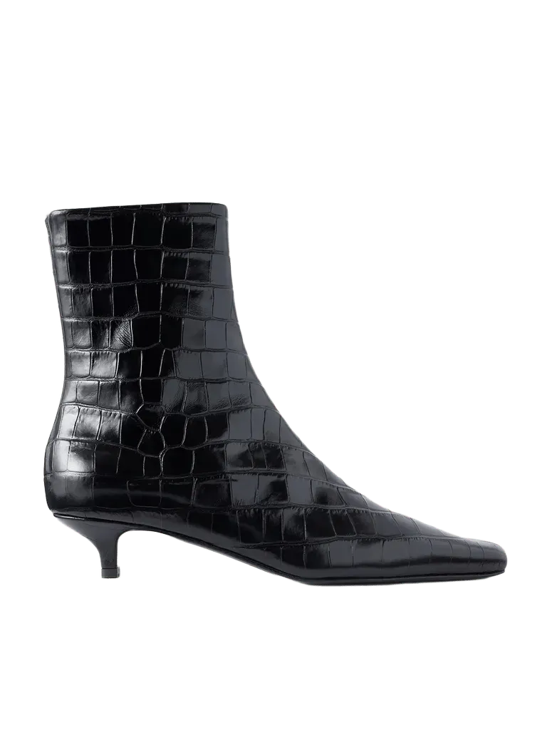 Croc-effect leather ankle-boots