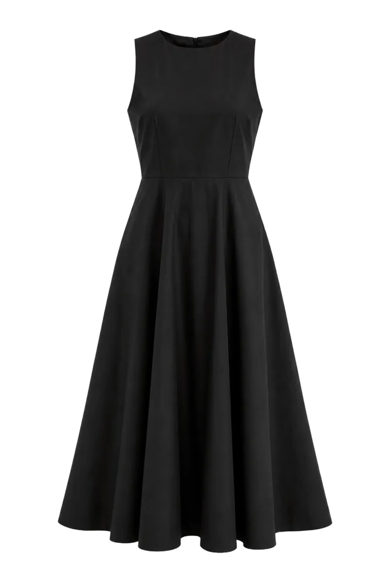 Black Cotton Poplin Stella Midi Dress