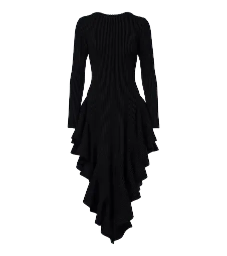 Ruffled wool-blend midi dress