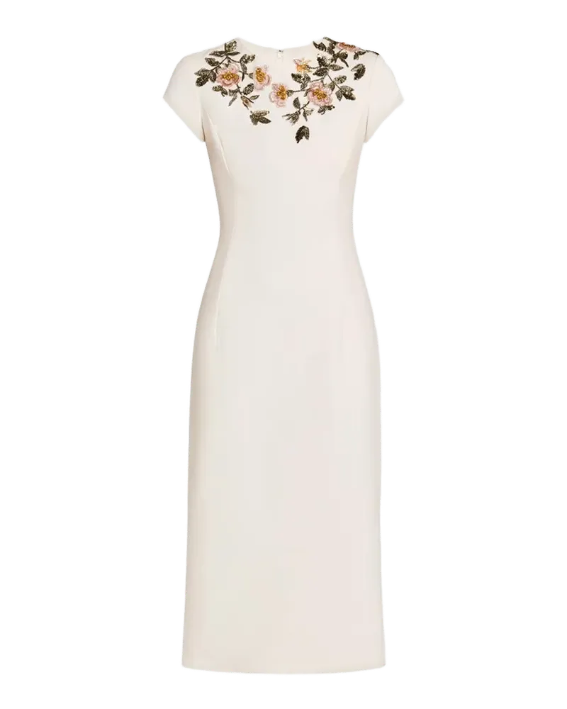 Short-Sleeve Beaded Sheath Midi Dress