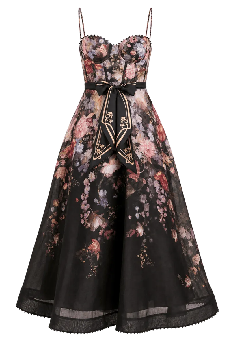 Black Floral Valiant Corset Picnic Dress