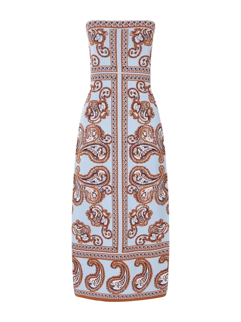 Rome printed strapless midi dress