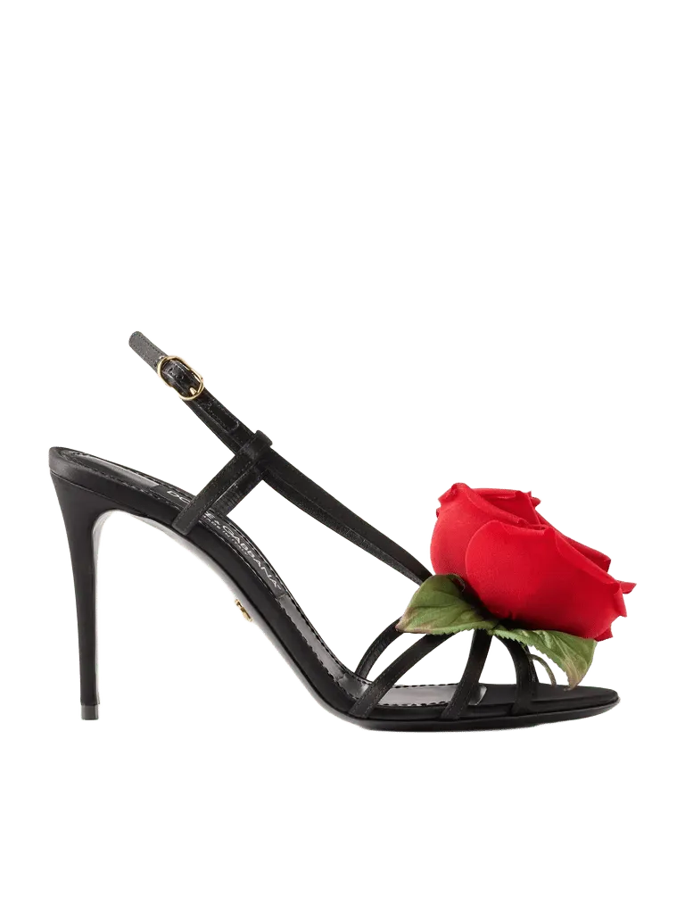 Floral-appliqué satin sandals