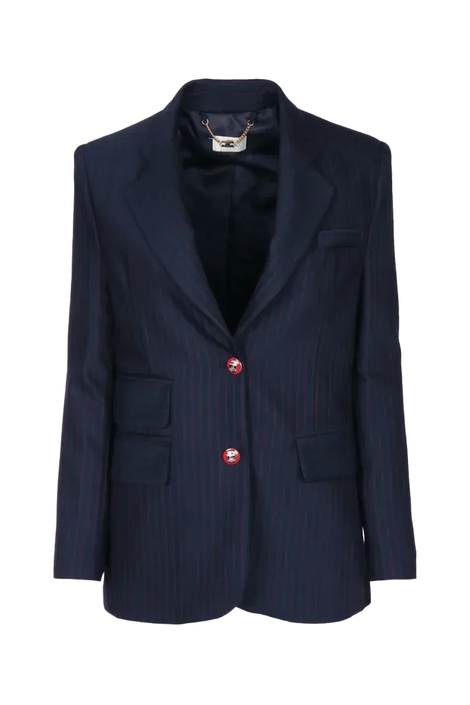 Elisabetta Franchi Pinstriped Blazer — Navy