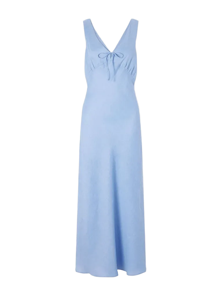 Bow-detailed linen-jacquard maxi dress