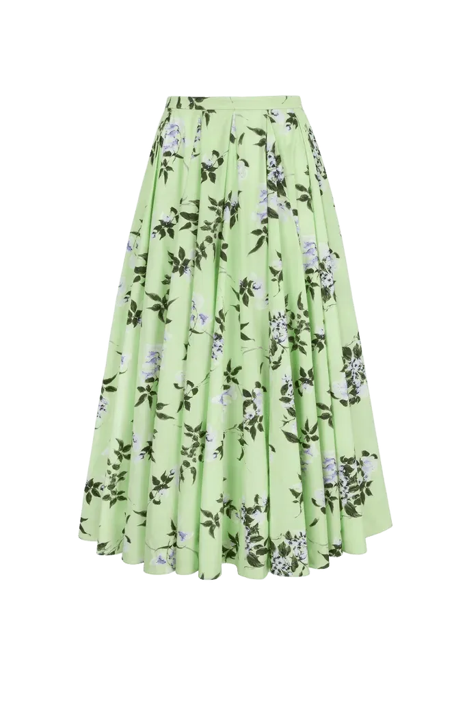 Rhea Skirt In Lilac Lillies & Cherry Print on Green Organic Cotton