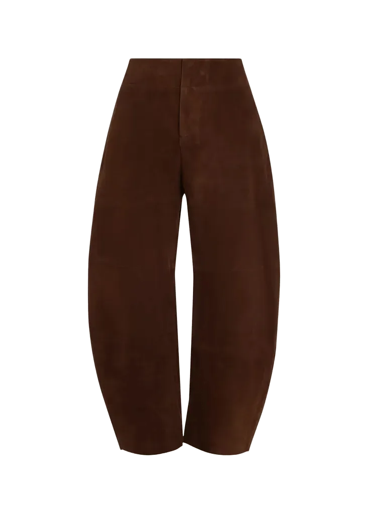 Suede Barrel-Leg Pants