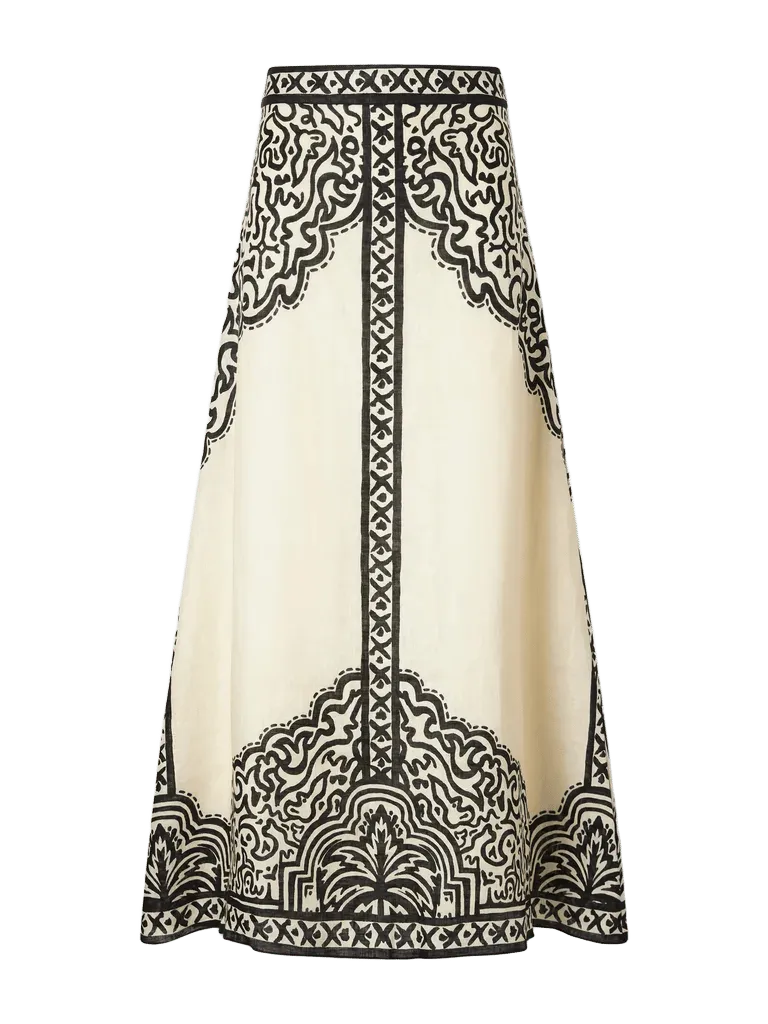 Loose Horizon printed linen maxi skirt
