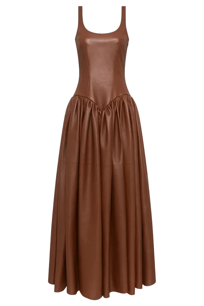 Isai Maxi Dress In Cognac Nappa Leather
