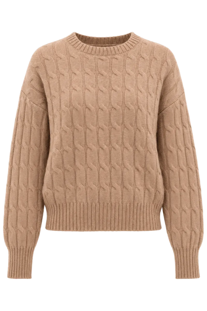 Slouchy Cable Knit Cashmere Sweater - Camel