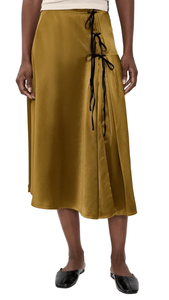 Fluid Satin Tie String Midi Skirt