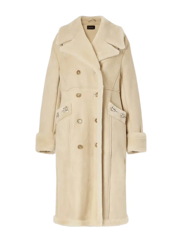 Embellished double-breasted shearling coat