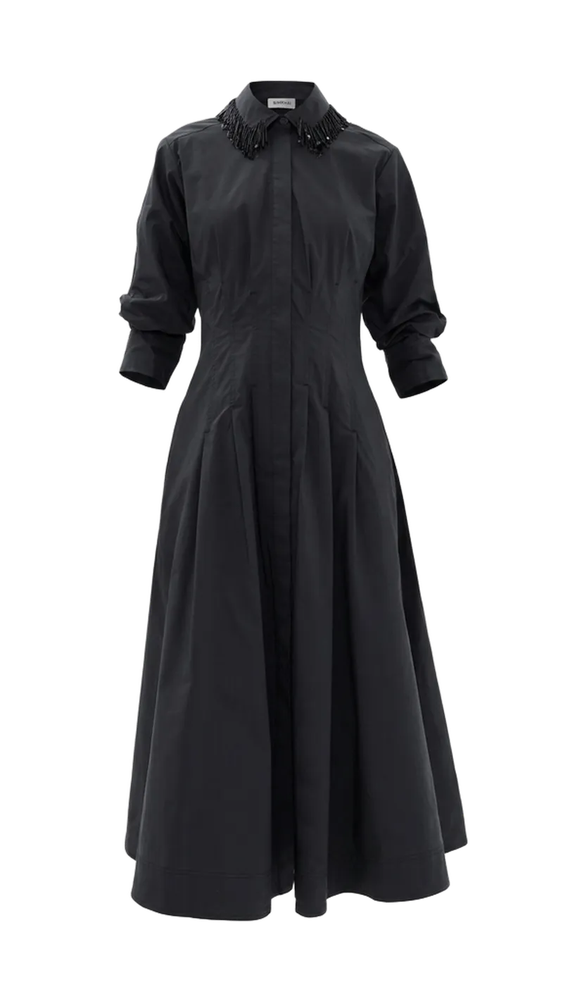 Jazz Embellished Pintuck Midi Dress