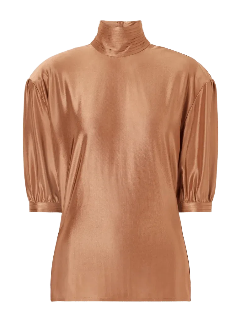 Stretch-satin turtleneck blouse