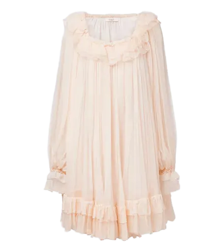 Gathered ruffled silk muslin minidress