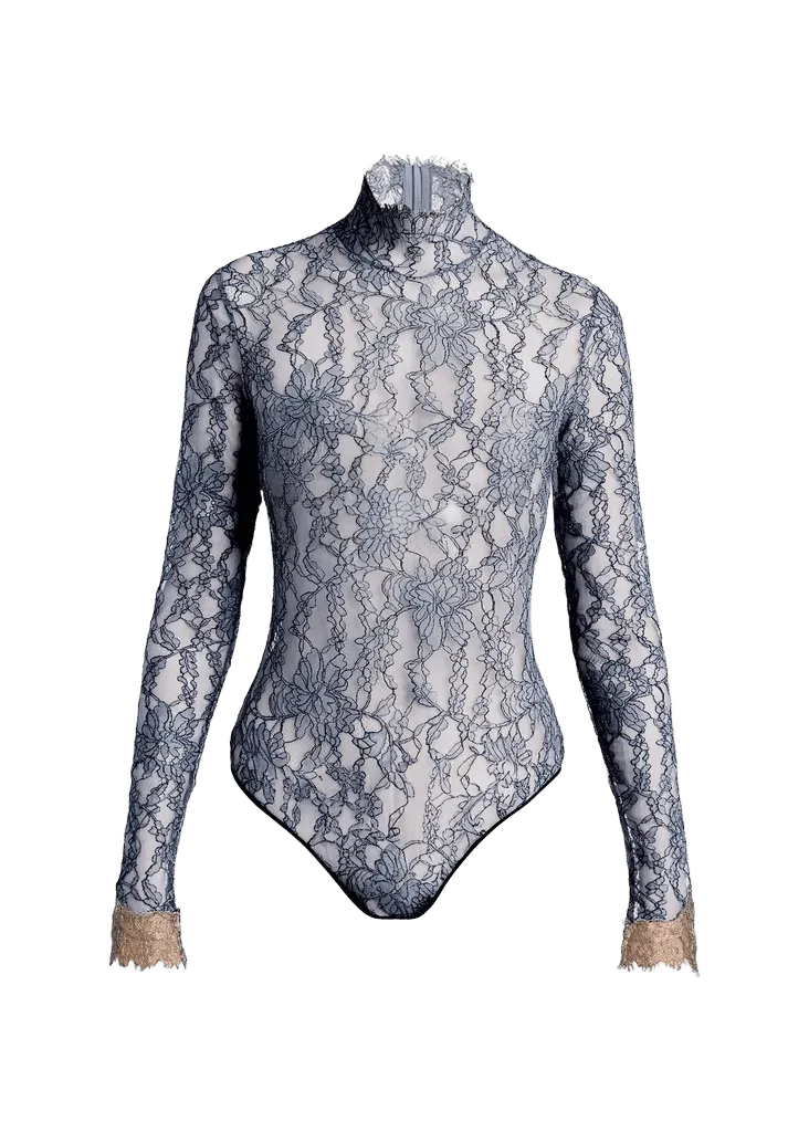 Valentino Garavani Turtleneck Lace Long-Sleeve Bodysuit