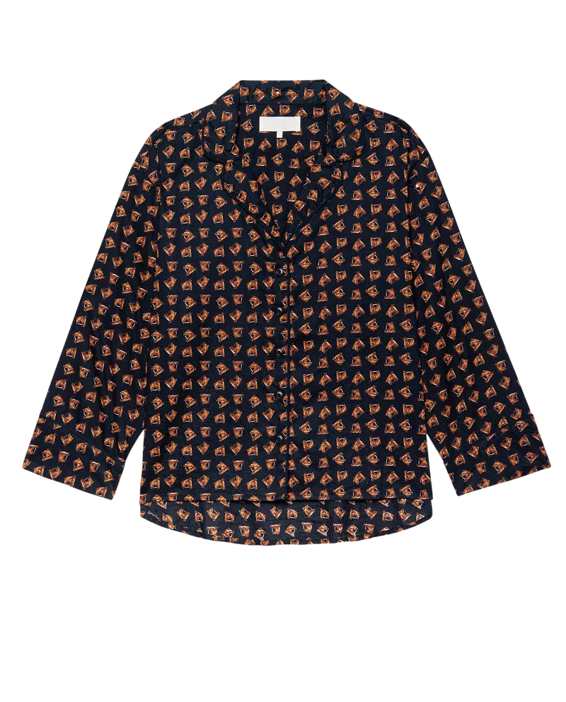 The Pajama Shirt. -- Navy Horse Medallion Print