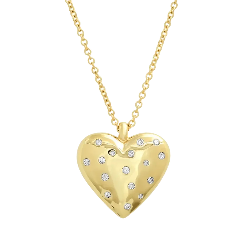 Large Diamond and Gold Puffy Heart Necklace