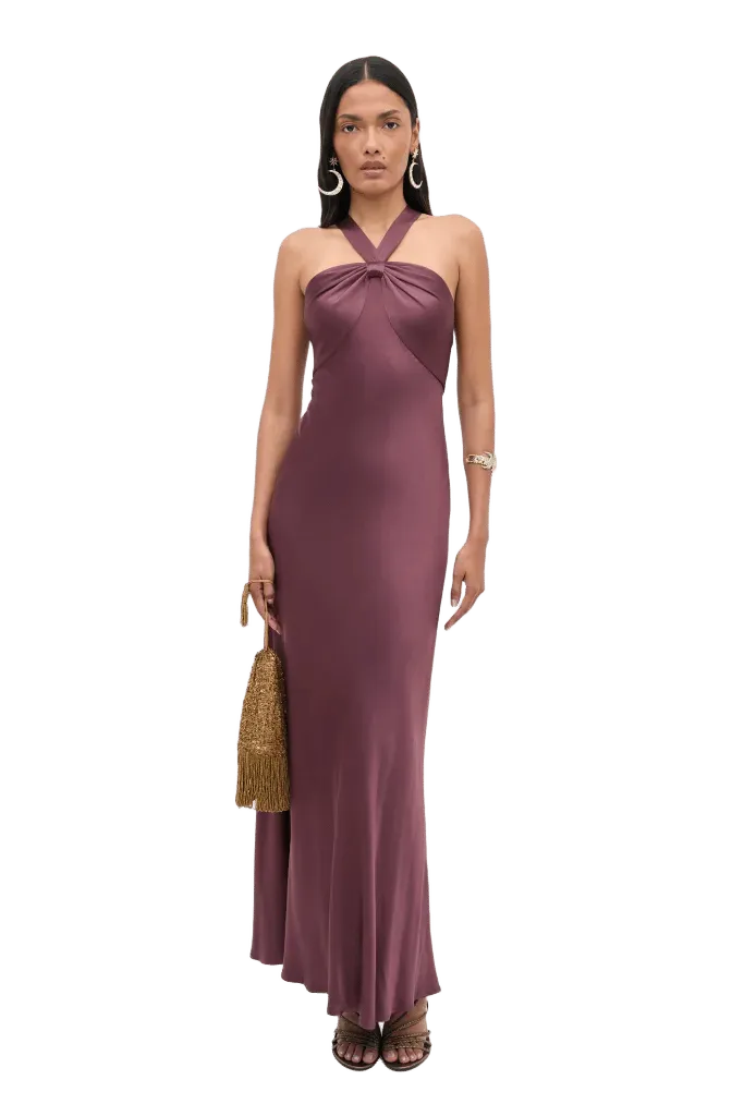 Losanna Satin Gown in Purple Wine