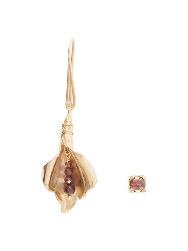 Veiled Bloom Single Asymmetric gold plated bronze earrings