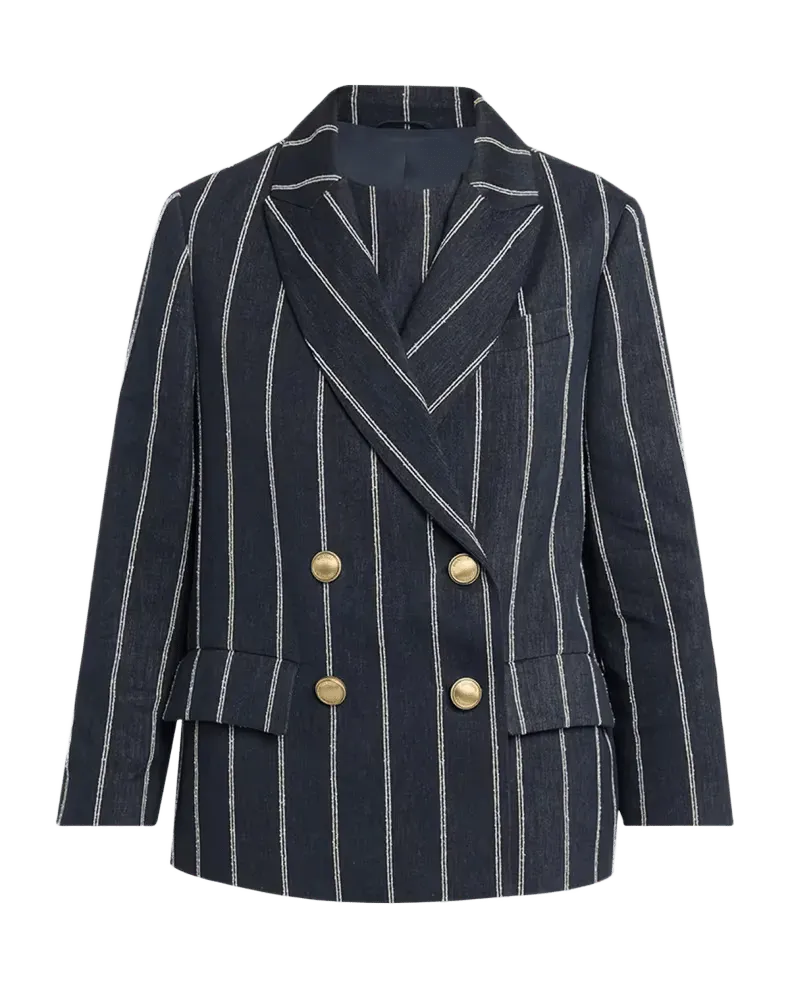 Double Pinstriped Denim Double-Breasted Blazer Jacket