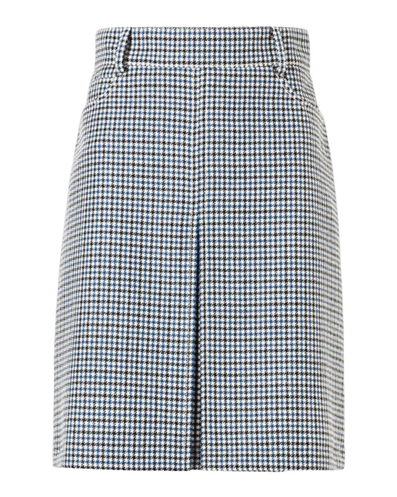Houndstooth Wool Pleat Knee-Length Skirt