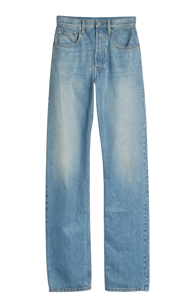 Coated Cotton Denim Straight-Leg Jeans