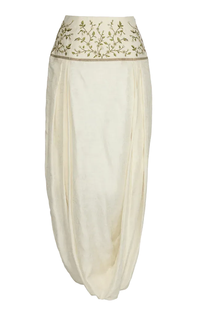 Exclusive Thea Embroidered Silk-Blend Jacquard Midi Skirt
