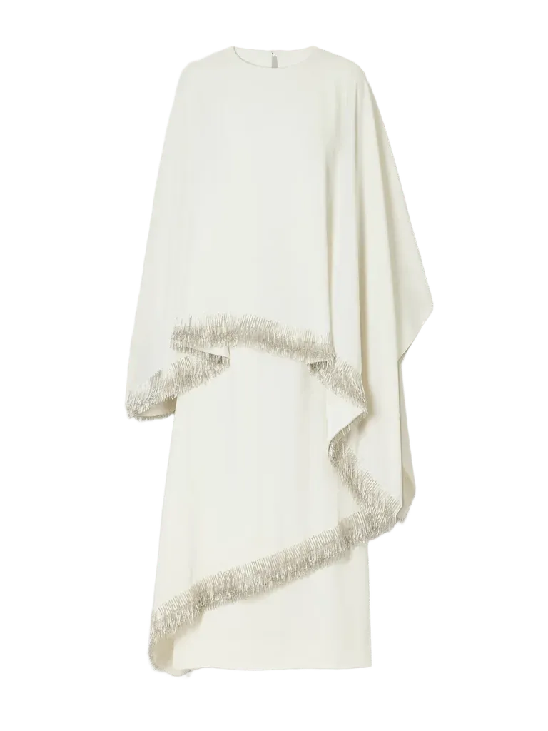 Bead-embellished layered crepe gown