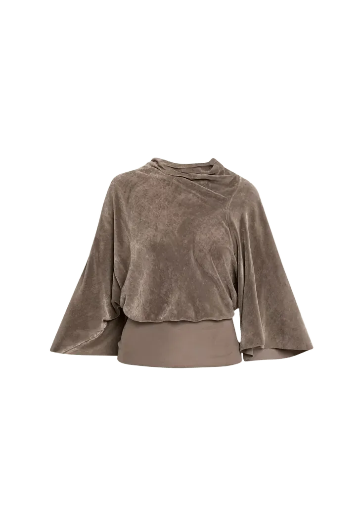 Cylinder Velvet Crêpe Flare-Sleeve Top