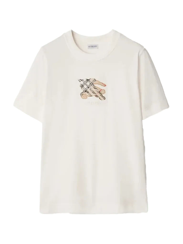 Burberry Embroidered Knight Logo T-Shirt — Beige