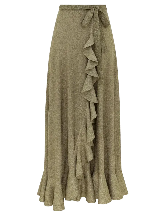 Echo Metallic Frill Midi Skirt