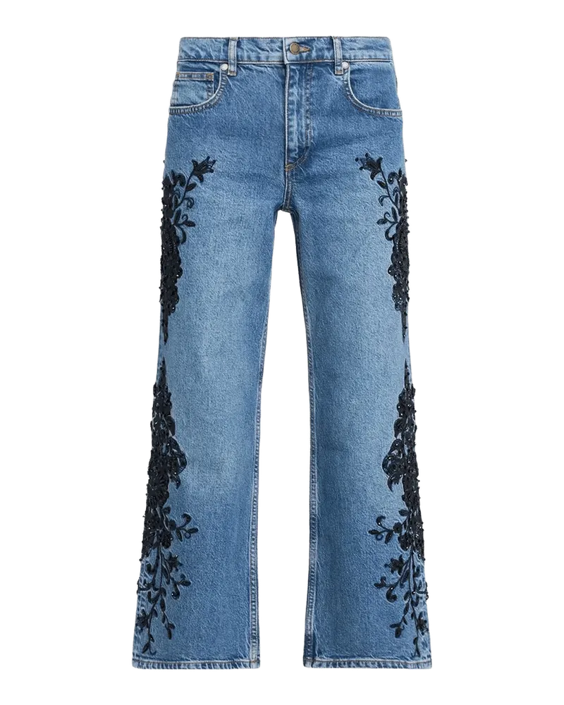 Lea Beaded High-Rise Wide-Leg Crop Jeans