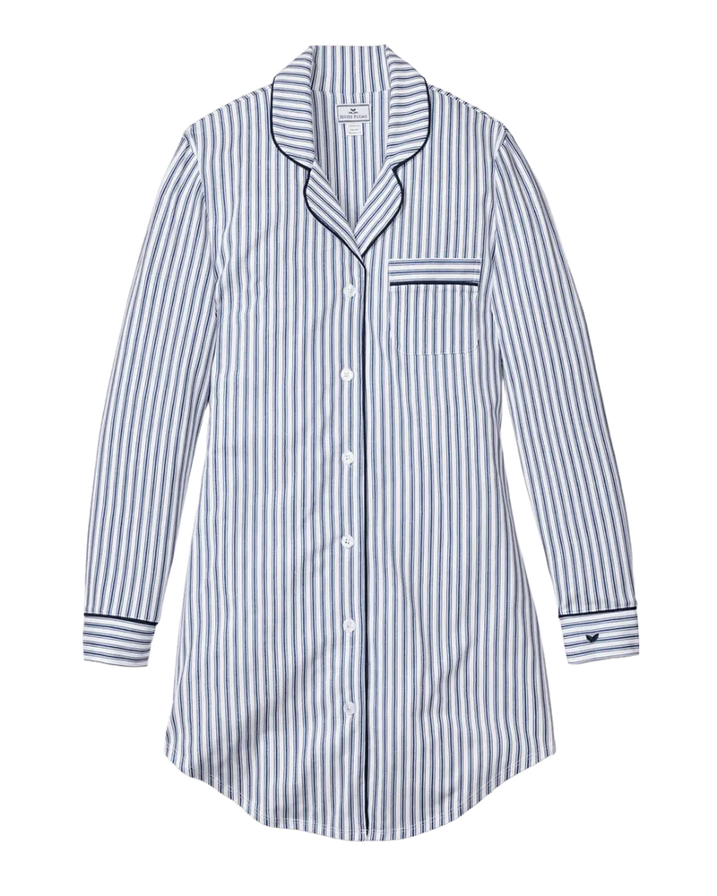 Women's Pima Nightshirt in Navy French Ticking