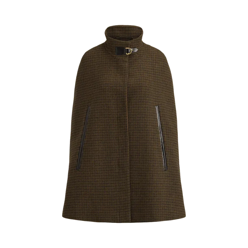 Houndstooth Buckle-Trim Mockneck Cape