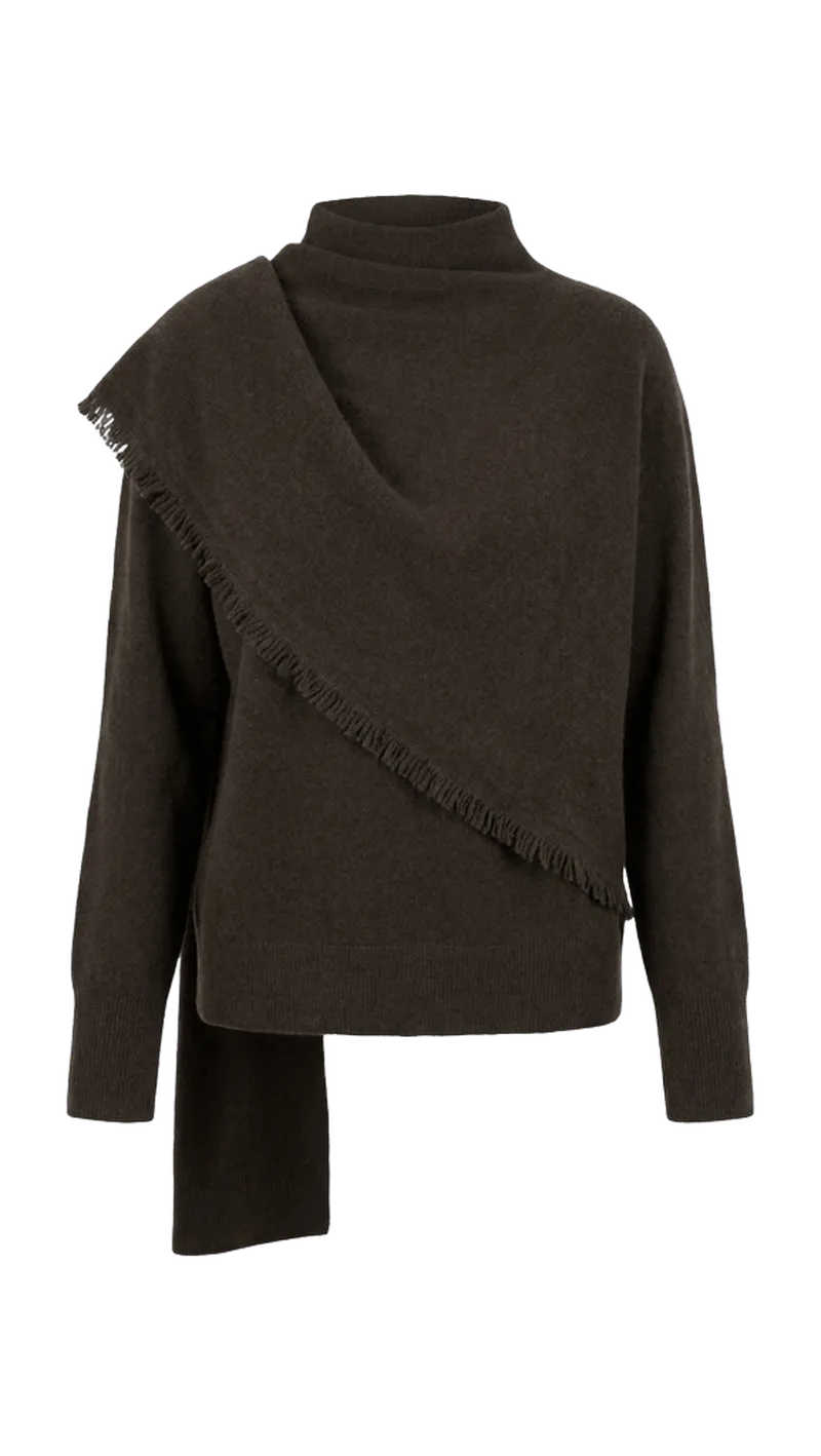 Draped Fringe Scarf Sweater