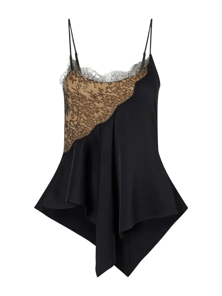 Lace-trimmed satin cami
