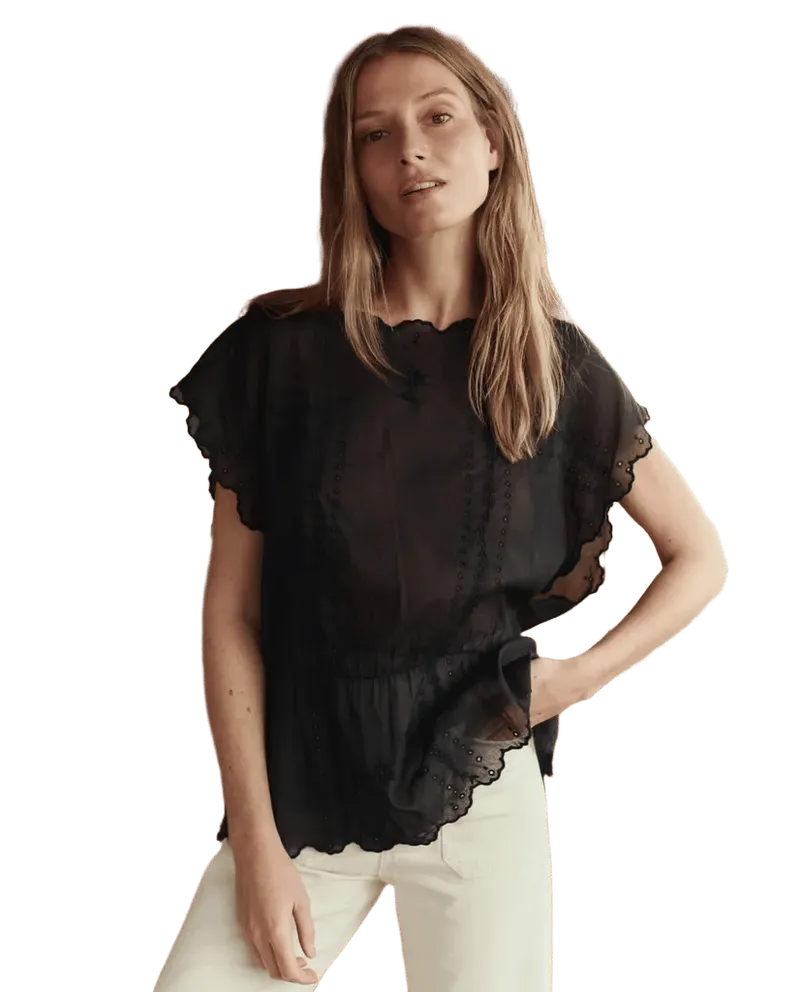 The Scalloped Eyelet Tunic. -- Black